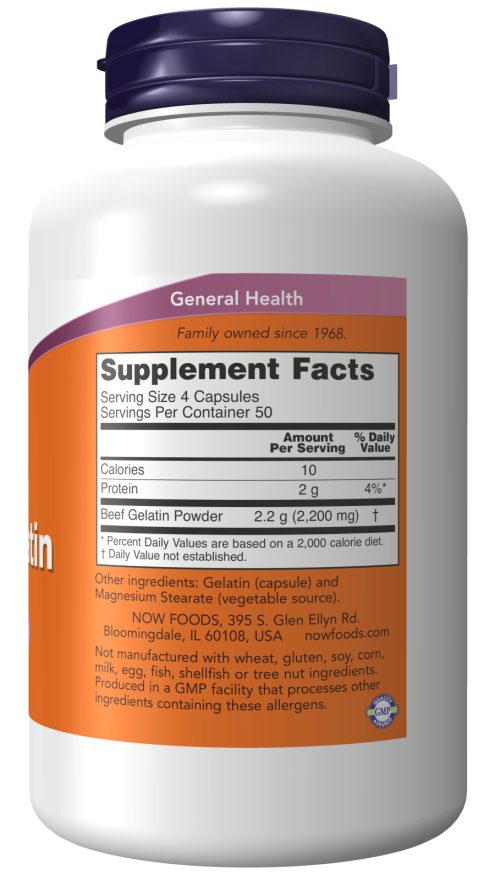Beef Gelatin 550 mg - 200 Capsules Bottle Right