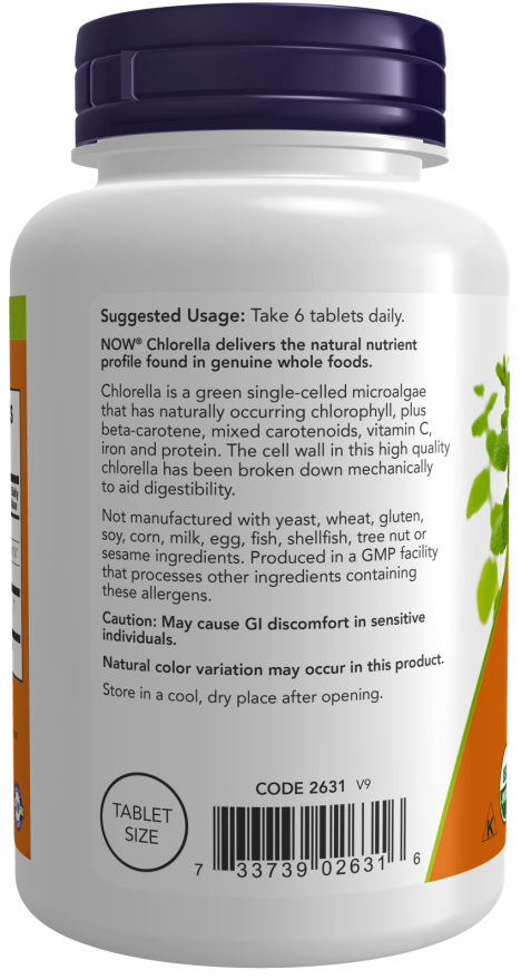 Chlorella 500 mg, Organic - 200 Tablets Bottle Left