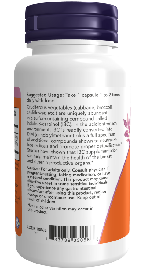 Indole-3-Carbinol (I3C) 200 mg - 60 Veg Capsules Bottle Left