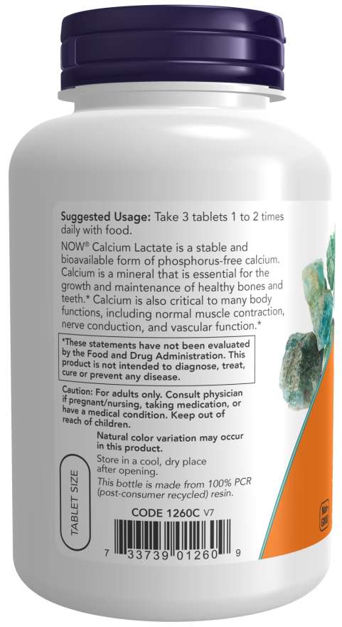 Calcium Lactate - 250 Tablets Bottle Left