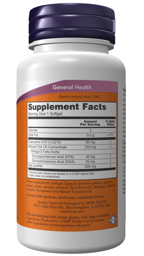 CoQ10 Supplement With Omega 3 Fish Oil NOW Supplements