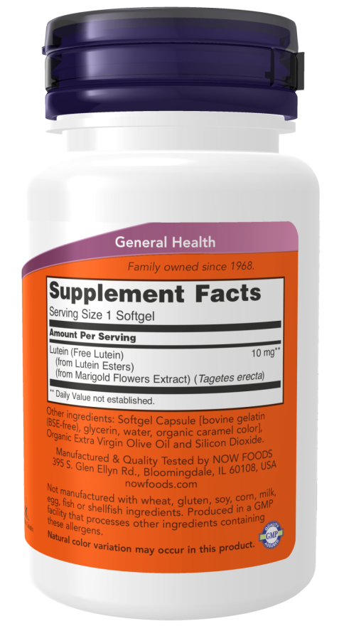 Lutein 10 mg - 60 Softgels Bottle Right