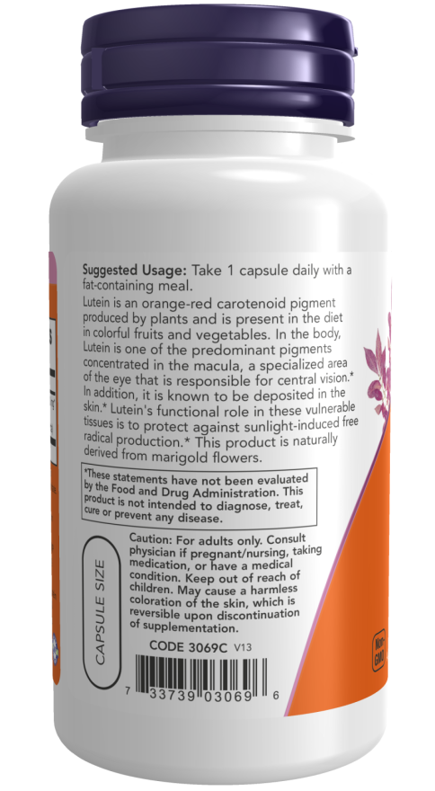 Lutein, Double Strength 20 mg - 90 Veg Capsules Bottle Left