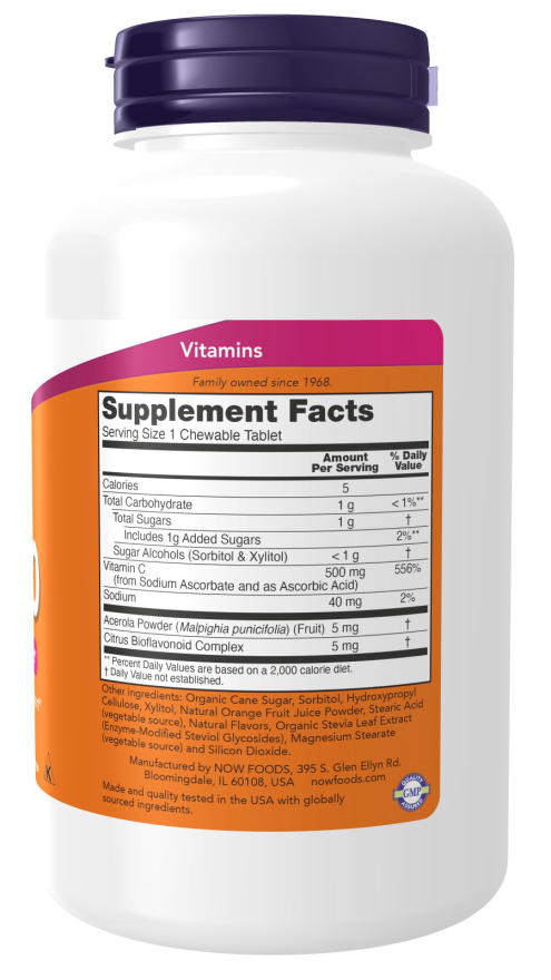 Vitamin C-500 Orange Chewable - 100 Tablets Bottle Right