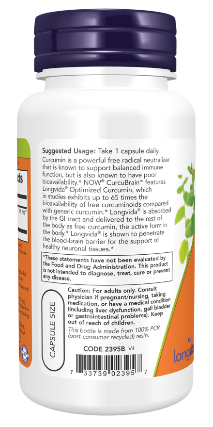 CurcuBrain™ 400 mg - 50 Veg Capsules Bottle Left