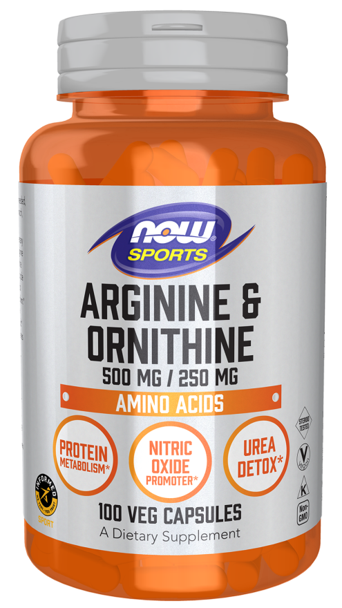 Arginine & Ornithine 500 mg / 250 mg - 100 Veg Capsules Bottle Front