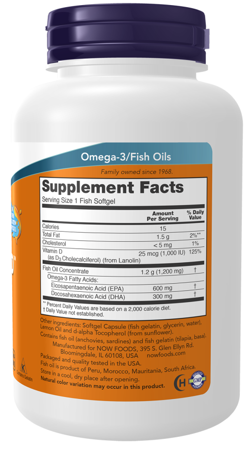 Ultra Omega 3-D™ (Fish Gelatin) - 90 Fish Softgels Bottle Right