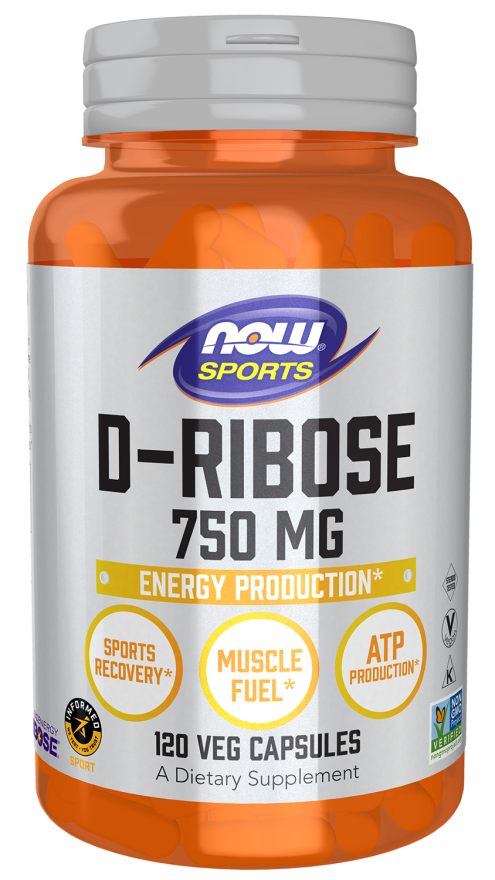 D-Ribose 750 mg - 120 Veg Capsules Bottle Front