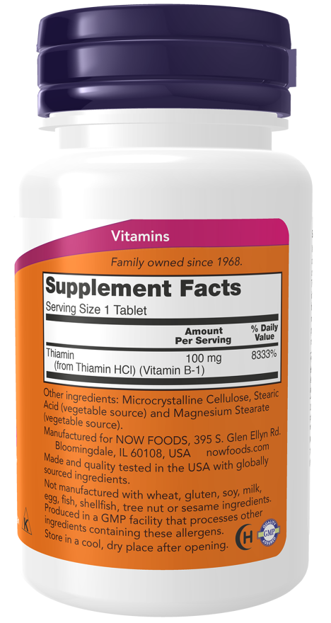 Vitamin B-1 100 mg - 100 Tablets Bottle Right