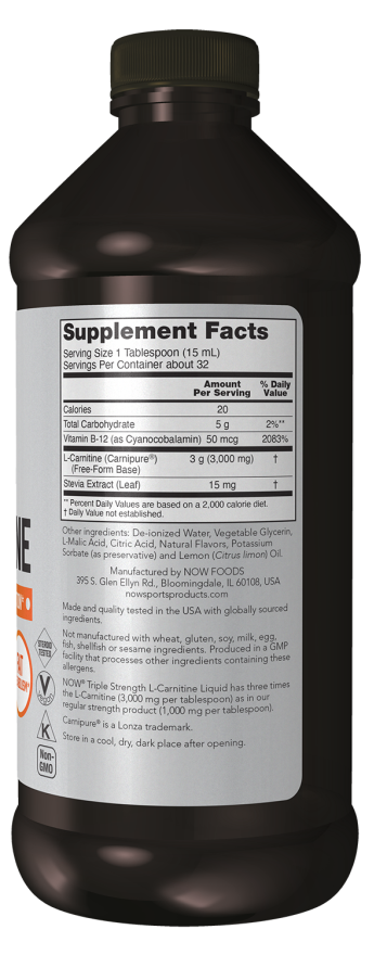 L-Carnitine, Triple Strength Liquid - 16 fl. oz. Bottle Right