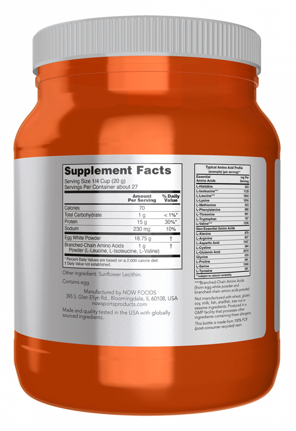 Egg White Protein, Unflavored Powder - 1.2 lb. Bottle Right