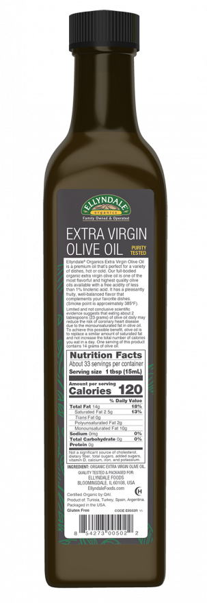 Extra Virgin Olive Oil 16.9 oz Bottle Back