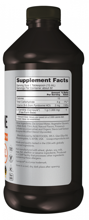 L-Carnitine Liquid 1000 mg, Tropical Punch - 16 fl. oz. Bottle Right