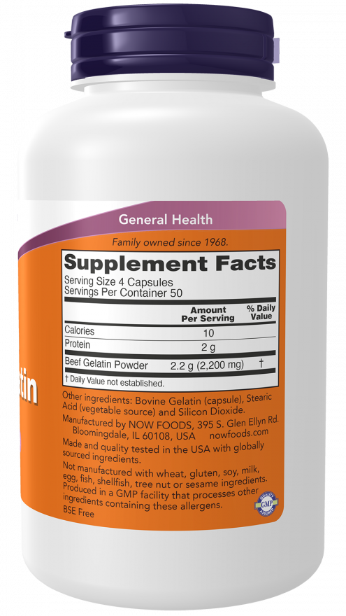 Beef Gelatin 550 mg - 200 Capsules Bottle Right