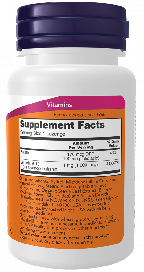 Vitamin B-12 1000 mcg - 100 Lozenges bottle right