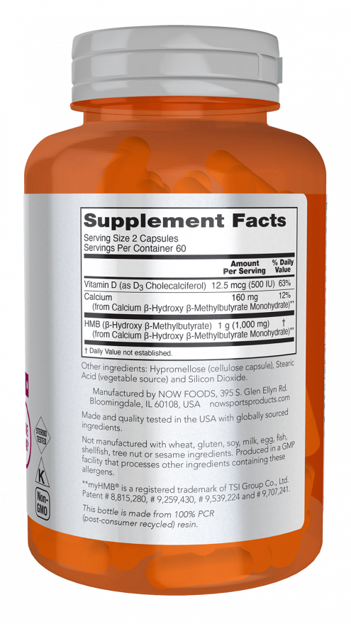 HMB 500 mg - 120 Veg Capsules Bottle right