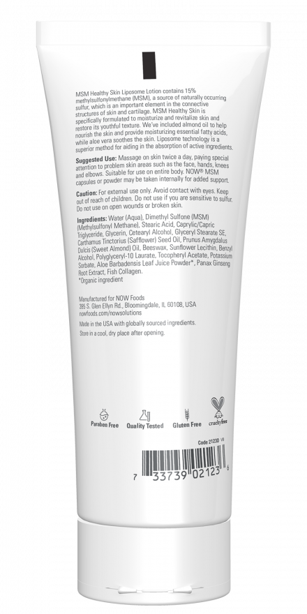 MSM Healthy Skin Liposome Lotion - 8 fl. oz. tube back