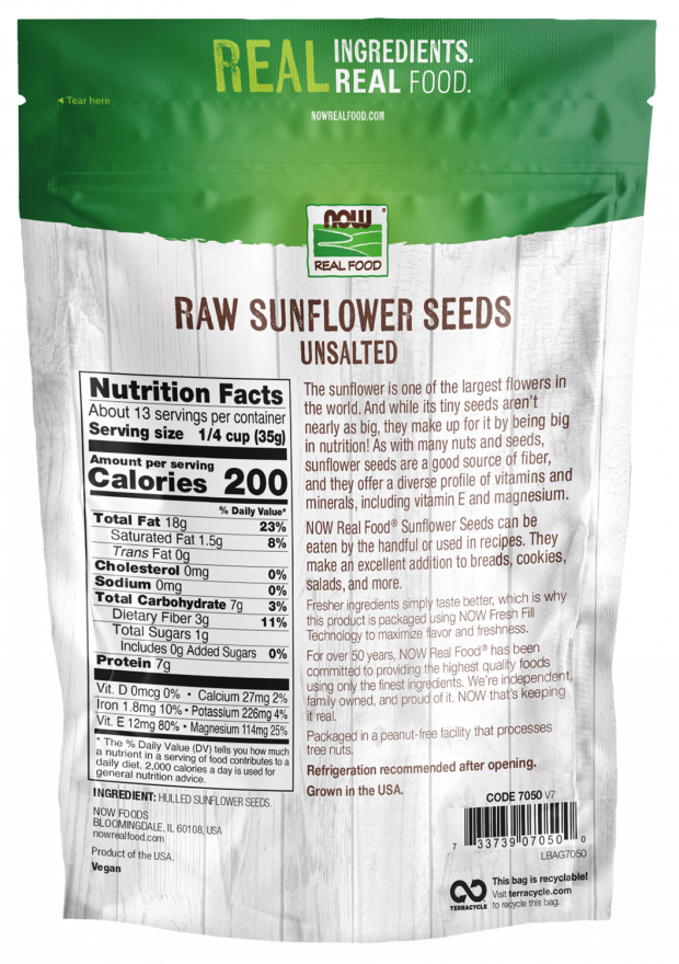 Sunflower Seeds, Raw & Unsalted - 1 lb. Back Bag