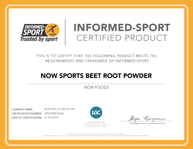 Informed-Sport Certified Product NOW Sports Beet Root Powder