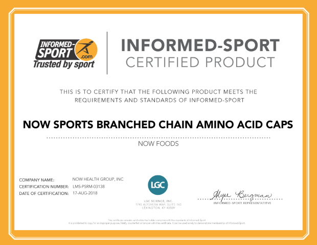 Informed-Sport Certified Product NOW Sports Branched Chain Amino Acid Caps
