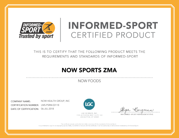 informed-Sport Certified Product NOW Sports ZMA