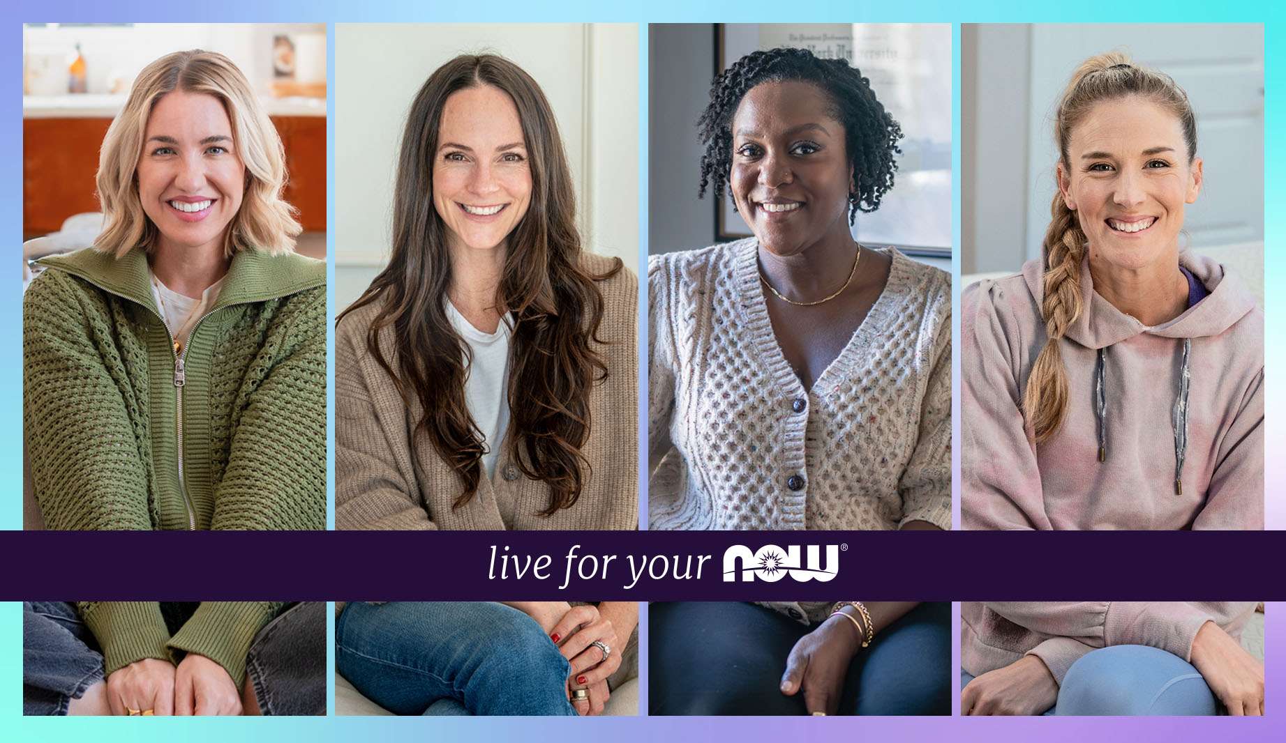 live for your NOW Logo. Jenna Kutcher, Kelly LeVeque, Maya Feller, and Danielle Pascente
