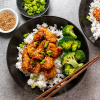 top view of bowl of general tso chicken