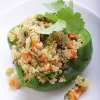 A closeup of a Quinoa-Filled Stuffed Pepper Trio