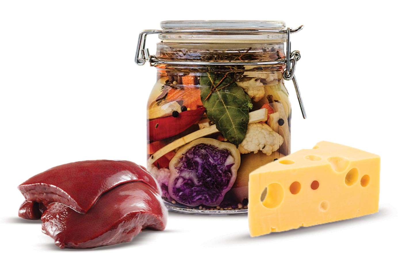 raw liver, fermented vegetables, cheese