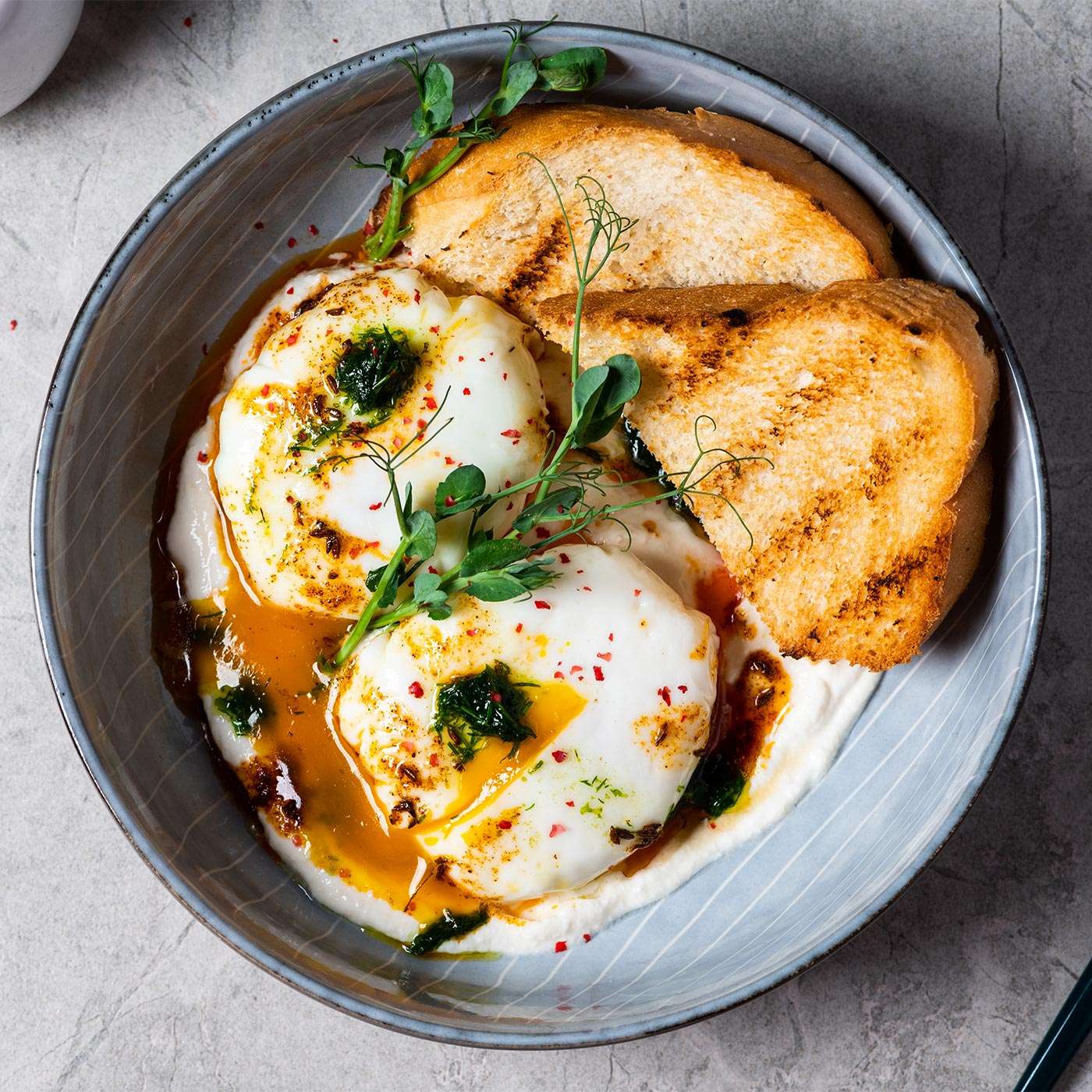 Turkish Eggs plated with toast
