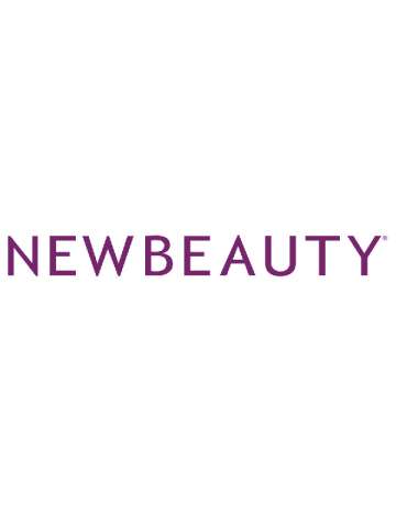 NEW BEAUTY logo - all caps, sans serif name as one word in plum color on white background