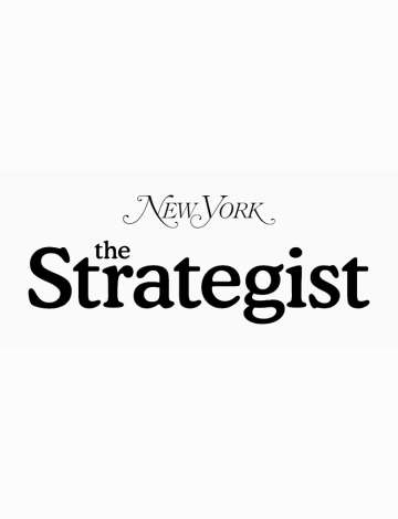 logo New York text in extended serif font - the Strategis in bold typewriter font on white background