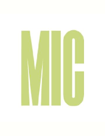 MIC logo in a light green all caps narrow block font