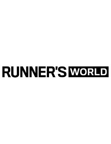 Runner's World logo - RUNNER'S is all caps san serif black letters, WORLD is all caps san-serif white letters within a black box