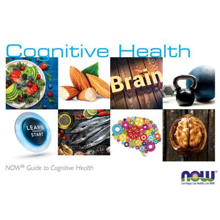 Eight squares with a variety of foods such as greens, berries, almonds, walnuts, fish and exercise equipment such as weights and a kettlebell, the word brain, and a flowery colorful brain drawing.