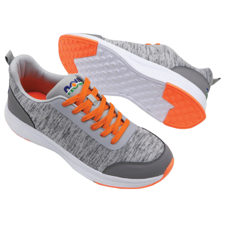 NOW Branded Walking Shoes - Grey and white sneakers with orange laces.