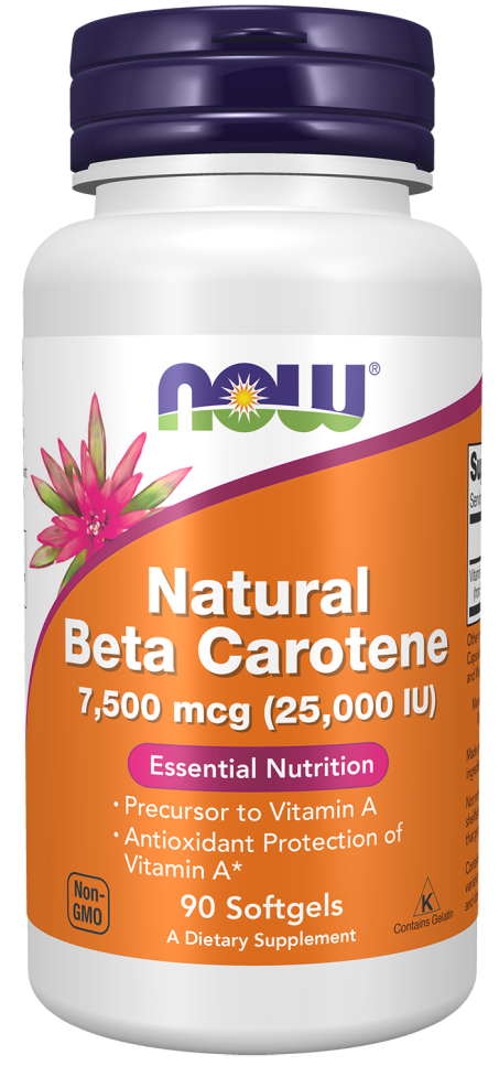 Beta Carotene, Natural 7,500 mcg - 90 Softgels Bottle Front