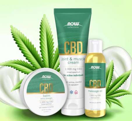 NOW Solutions CBD Joint and Muscle Cream with Hemp leaf behind 