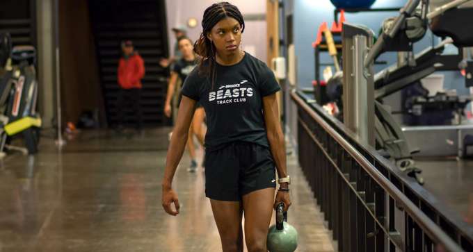 Nia Akins holding Kettlebell in Gym