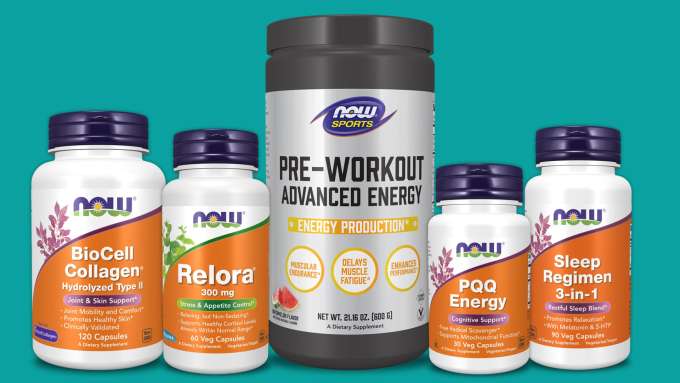 NOW BioCell Collagen, Relora, Pre-workout Advanced Energy, PQQ Energy, and Sleep Regimen 3-in-1 Products