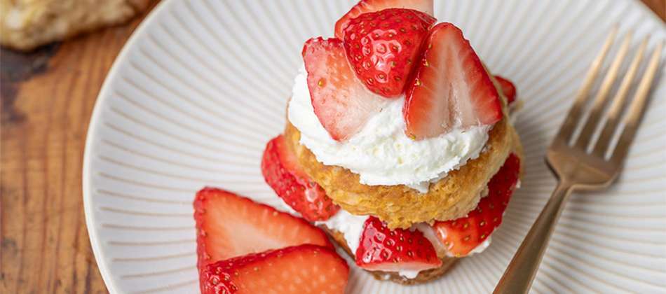 strawberry shortcake on a white plate